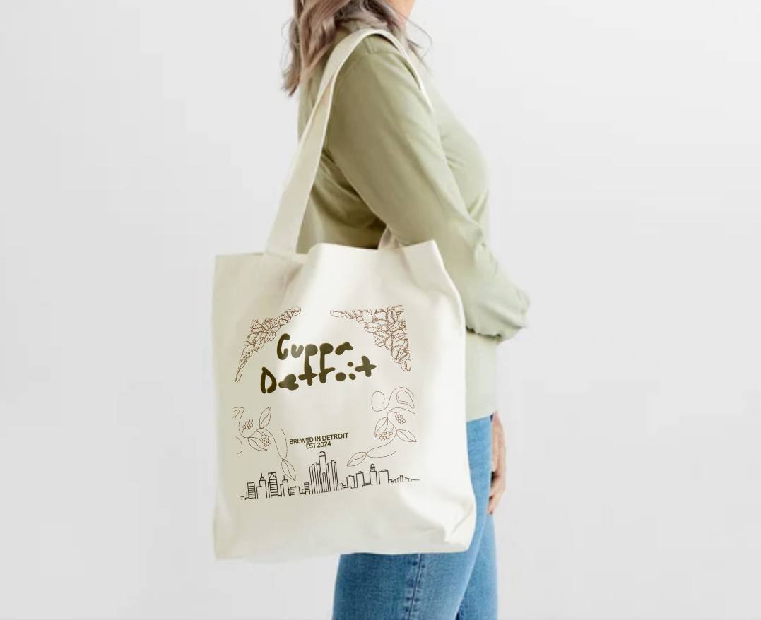 Cuppa Detroit tote bag lifestyle